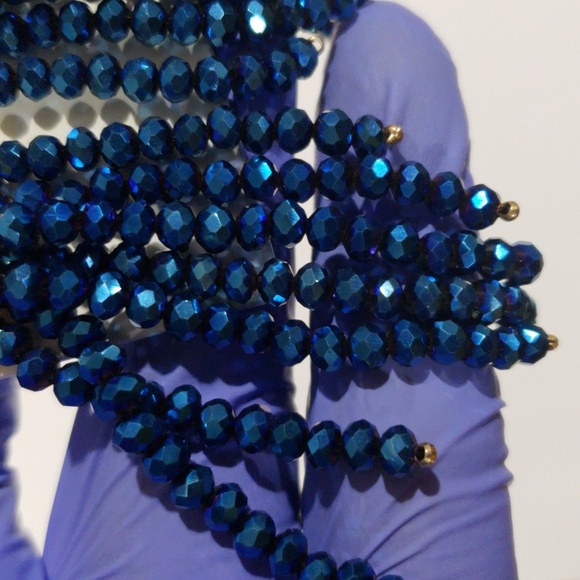 Open Edit Gold & Blue Beaded Tassel Clip-On Earrings – Statement Boho Jewelry - Picture 8 of 9